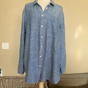 GAP Heathered Blue Long-Sleeve Button-Down Shirt